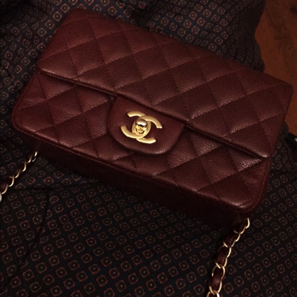 CHANEL Handbags - CHANEL Burgundy Mini Rectangular Caviar bag RARE